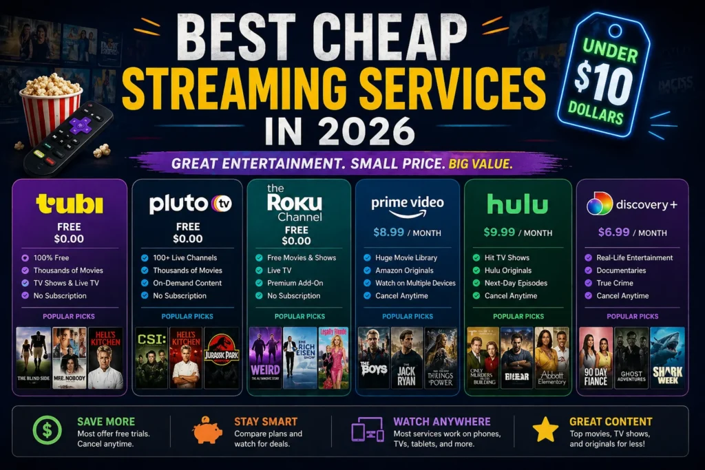 Best Cheap Streaming Services in 2026 (Under 10 Dollars)